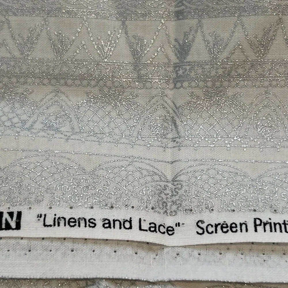 Kaufman Linens & Lace Cotton Quilting Fabric Arlene Linton Silver Metallic Print